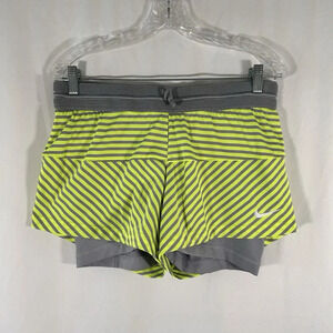 Nike Running Shorts Women's Medium Yellow Striped Elastic Waist Dri-Fit Lined